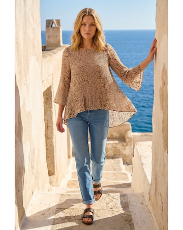 Roman Spot Print Pleated Tunic Top