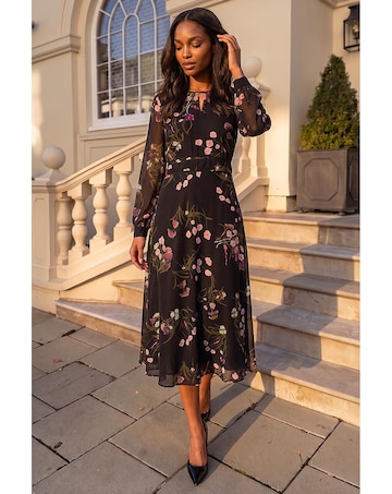 Roman Floral Keyhole Midi Dress