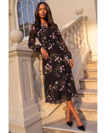 Roman Floral Keyhole Midi Dress