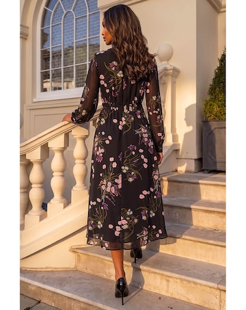 Roman Floral Keyhole Midi Dress