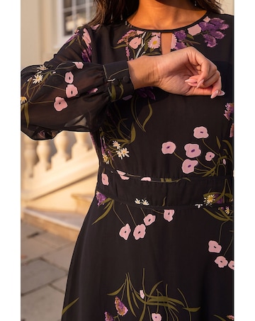 Roman Floral Keyhole Midi Dress