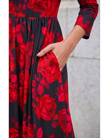 Roman Rose Print Gathered Midi Dress