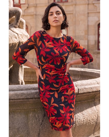 Roman Floral Print Stretch Mesh Dress
