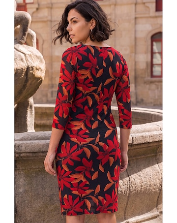 Roman Floral Print Stretch Mesh Dress