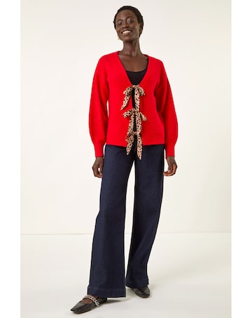 Roman Animal Tie Front Knit Cardigan