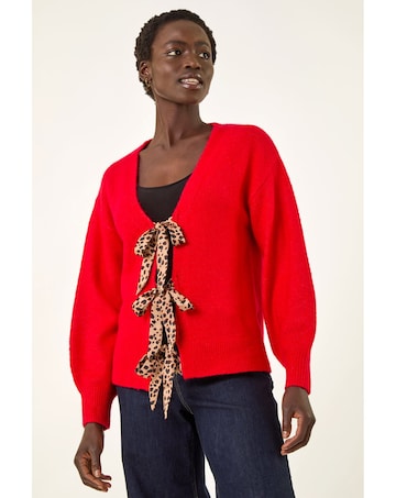 Roman Animal Tie Front Knit Cardigan