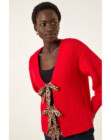 Roman Animal Tie Front Knit Cardigan