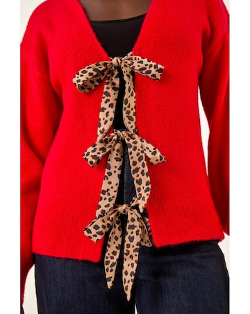Roman Animal Tie Front Knit Cardigan