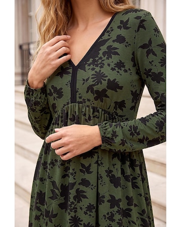 Roman Floral Contrast Trim Stretch Dress