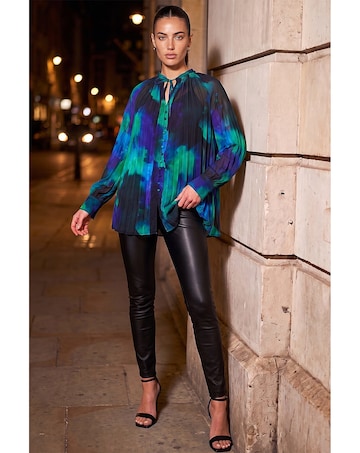 Roman Watercolour Tie Neck Blouse
