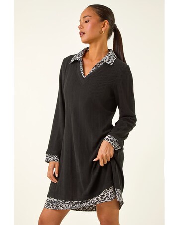 Roman Petite Leopard Collar Knit Dress