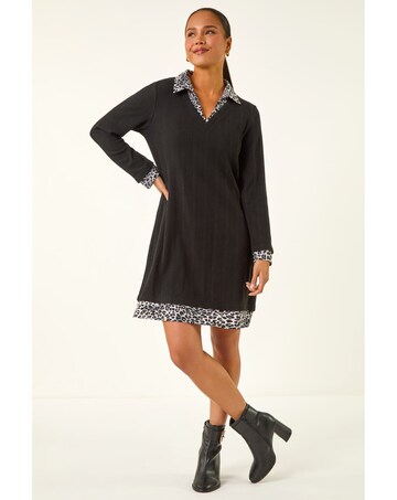 Roman Petite Leopard Collar Knit Dress