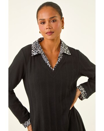 Roman Petite Leopard Collar Knit Dress