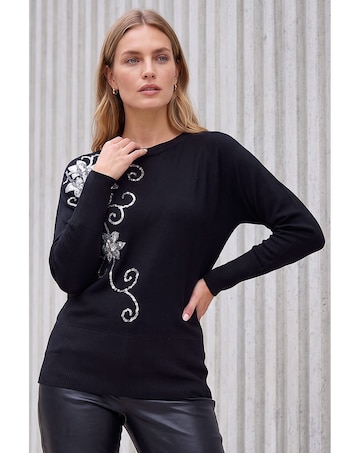 Roman Sequin Floral Batwing Knit Jumper