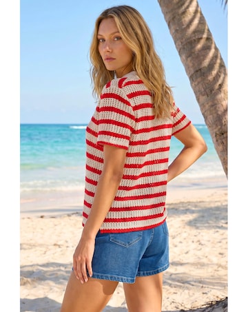 Roman Stripe Crochet Collar Knit Top