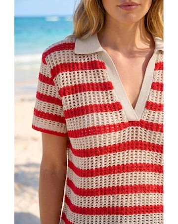 Roman Stripe Crochet Collar Knit Top