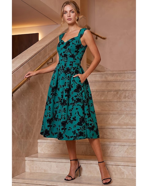 Roman Glitter Floral Flocked Dress