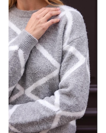 Roman Fluffy Diamond Print Knit Jumper
