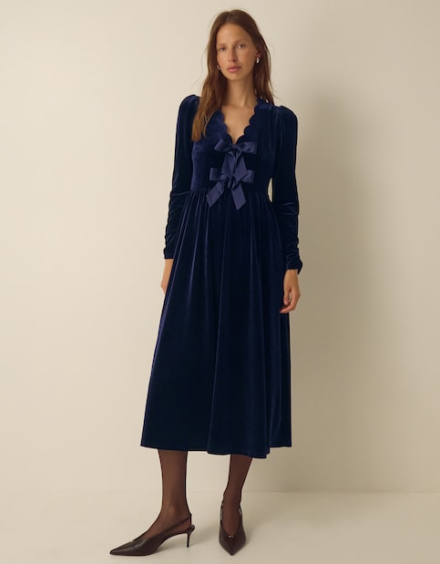 Monsoon Britney Bow Velvet Midi Dress