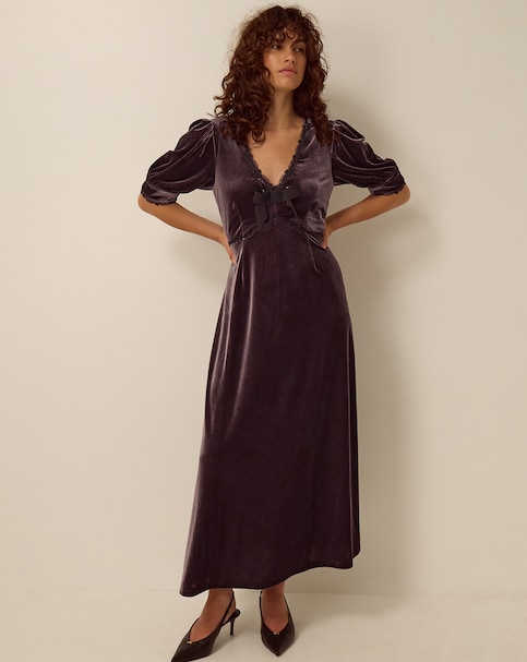 Monsoon Vera V-Neck Velvet Midi Dress