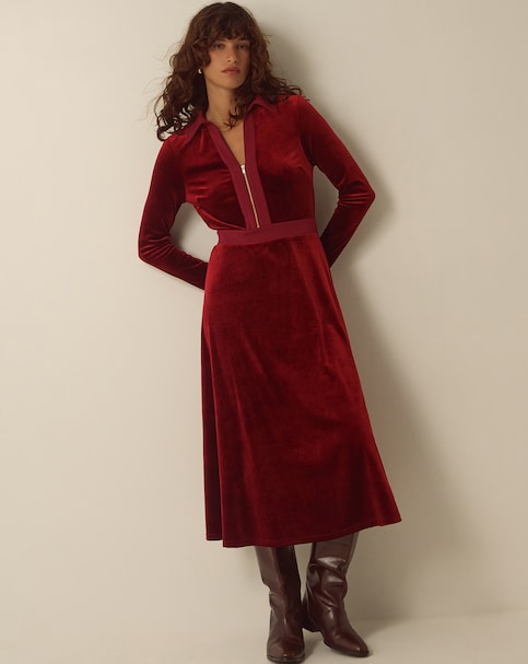 Monsoon Zeyna Zip Velvet Midi Dress