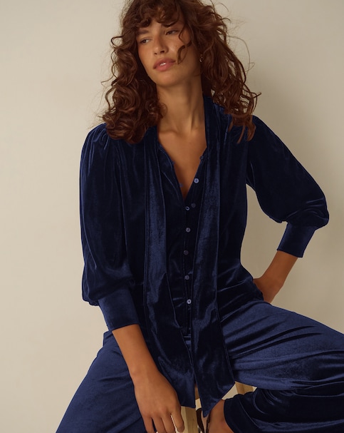 New In - Monsoon Tessa Neck Tie Velvet Shirt