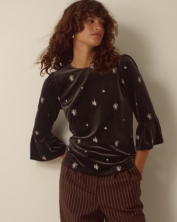 Monsoon Emilee Flute Sleeve Velvet Top