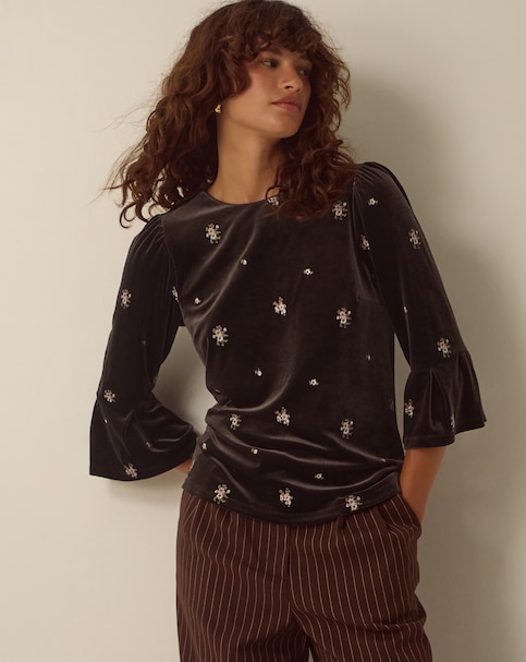 New In - Monsoon Emilee Flute Sleeve Velvet Top