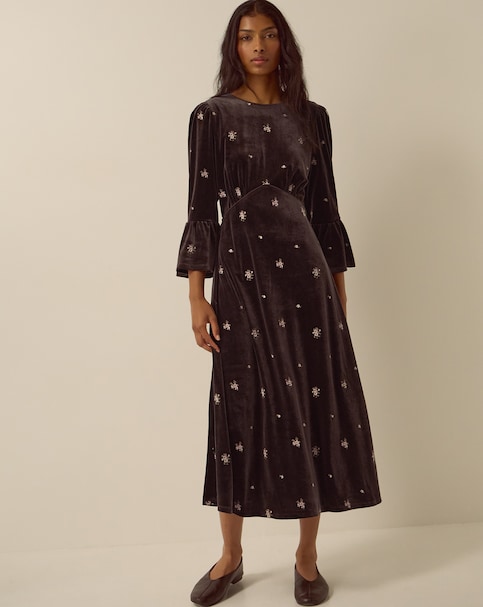New In - Monsoon Emilee Floral Velvet Midi Dress