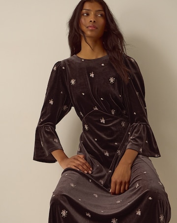 Monsoon Emilee Floral Velvet Midi Dress