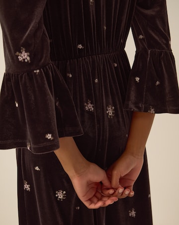Monsoon Emilee Floral Velvet Midi Dress