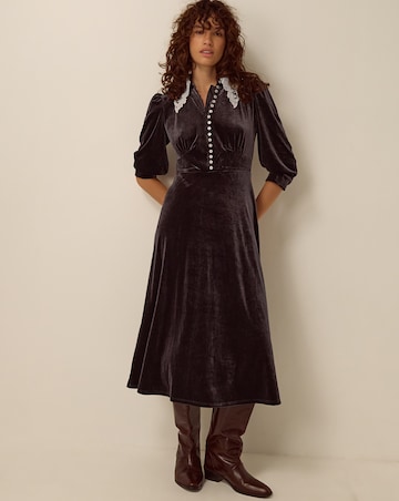Monsoon Leith Lace Collar Velvet Dress