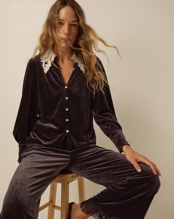 Monsoon Leith Lace Collar Velvet Shirt