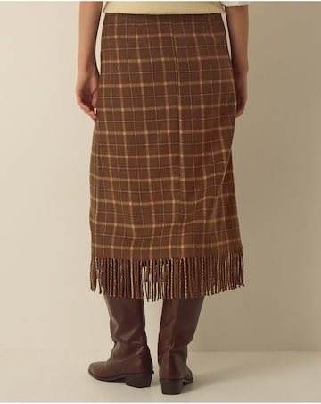 Monsoon Celeste Check Fringe Midi Skirt