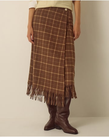 Monsoon Celeste Check Fringe Midi Skirt