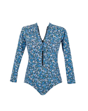 Panache Grace Long Sleeved Non Wired Swimsuit Blue Posy Print