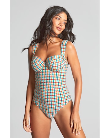 Panache Monica Balcony Wired Wide Strap Swimsuit Seersucker Check