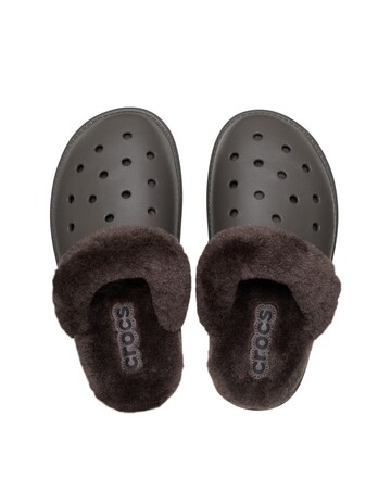 Crocs Dark Cocoa Classic Fuzz Scuff Slipper - Standard Fit