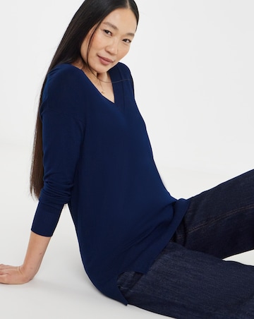 Navy Slouchy V Neck Tunic