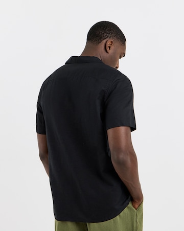 Calvin Klein Short Sleeve Linen Cuban Shirt - Black