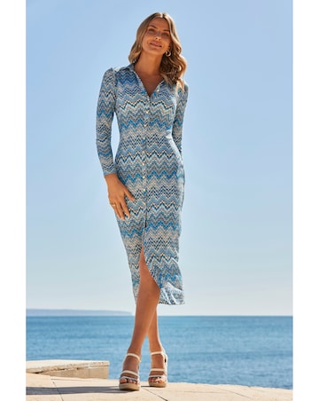 Sosandar Chevron Crochet Detail Jersey Midi Shirt Dress