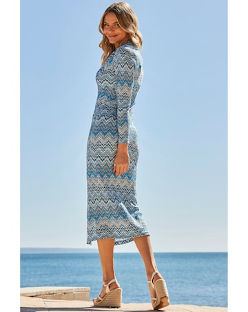 Sosandar Chevron Crochet Detail Jersey Midi Shirt Dress
