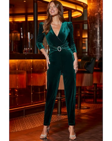 Sosandar Puff Sleeve Diamante Trim Jumpsuit