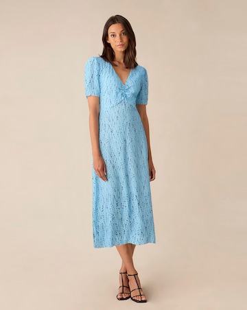 Ro&Zo Blue Dash Print Ruched Front Midi Dress