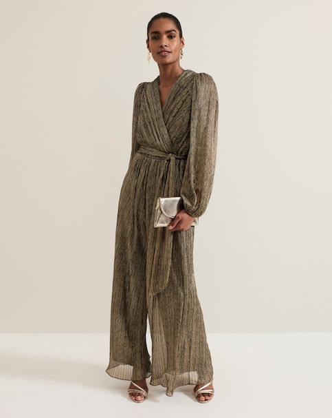 Phase Eight Gold Textured Jumpsuit
