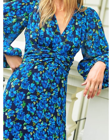 Ro&Zo Blue Floral Ruched Waist Maxi Dress