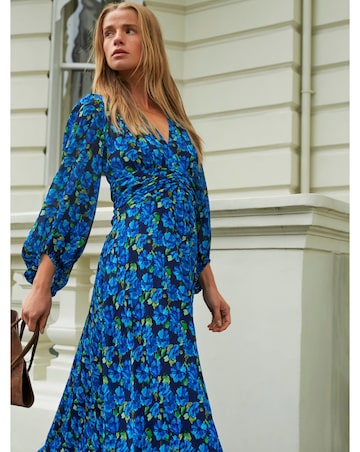 Ro&Zo Blue Floral Ruched Waist Maxi Dress