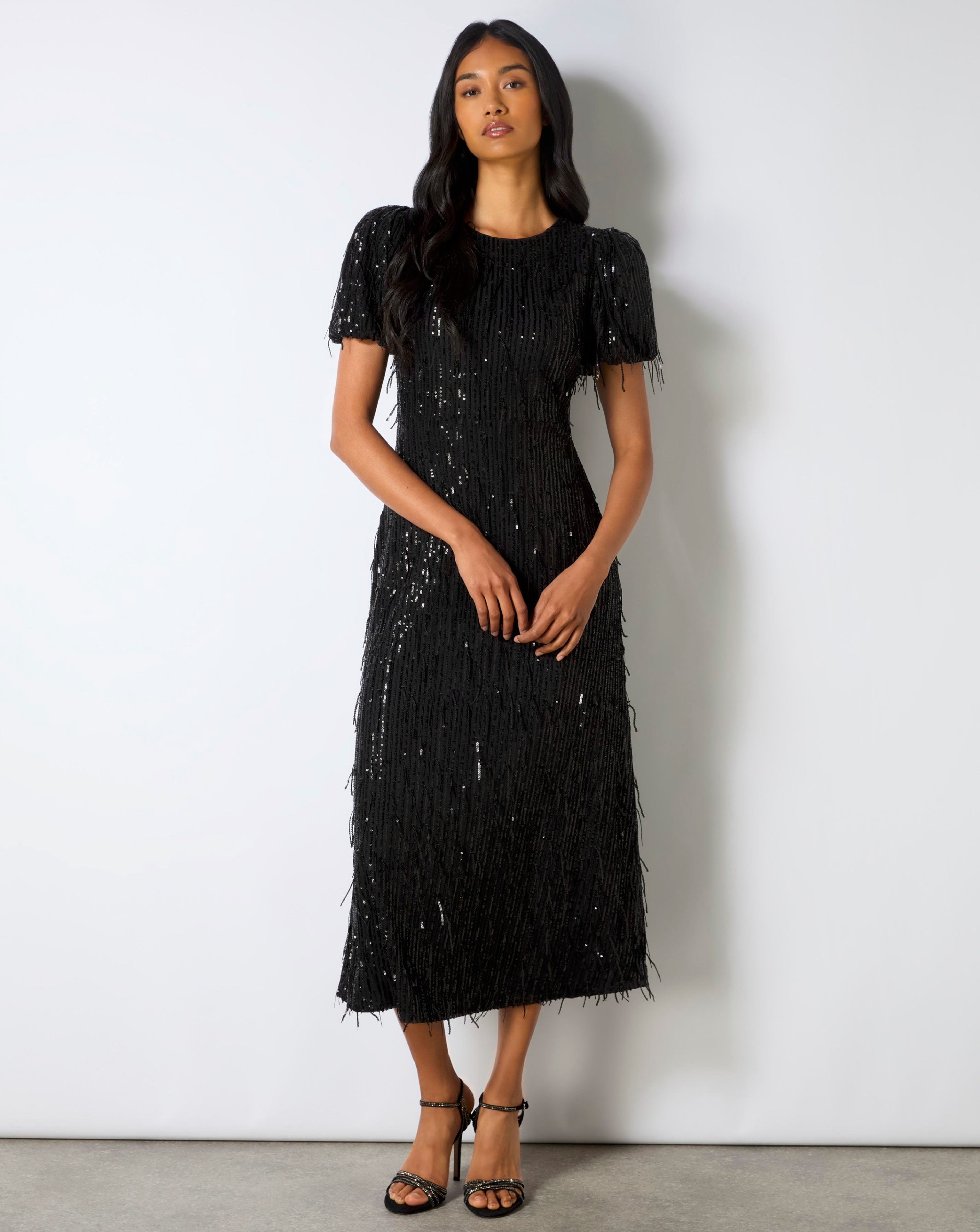 Ro&Zo Gina Black Sequin Midi Dress