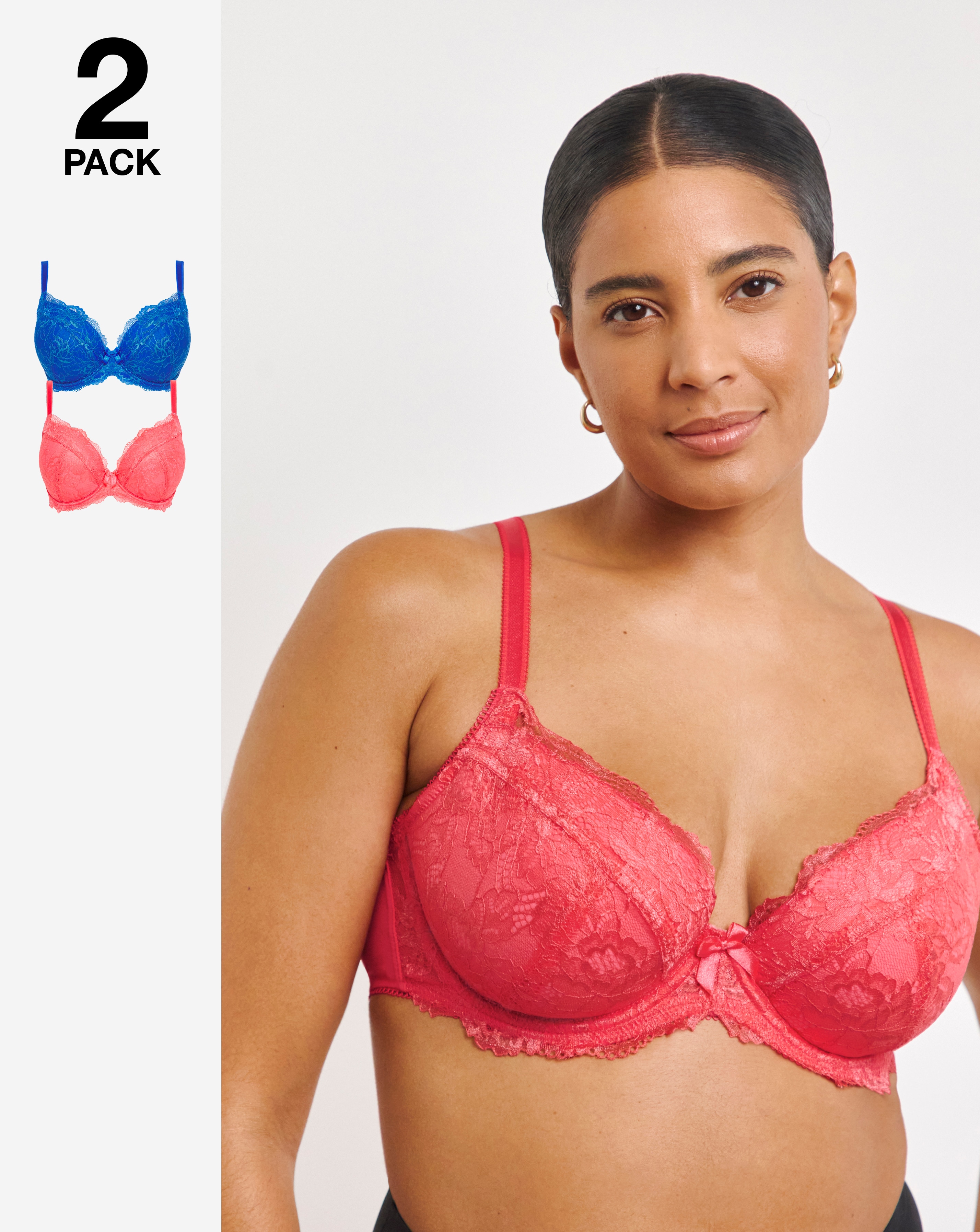 2 Pack Ella Lace Padded Plunge Bras