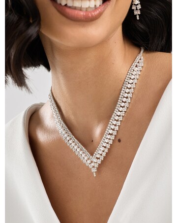 Jon Richard Silver Plated Pearl And Crystal V Necklace